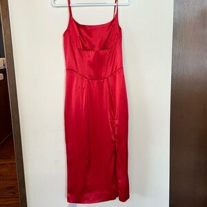 NWT Red Satin Backless Dress with Adjustable Spaghetti Straps Zip Back Size M